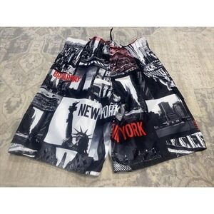 Men's Carbon Sz small NEW YORK board Shorts Trunks Pocket Surf black white